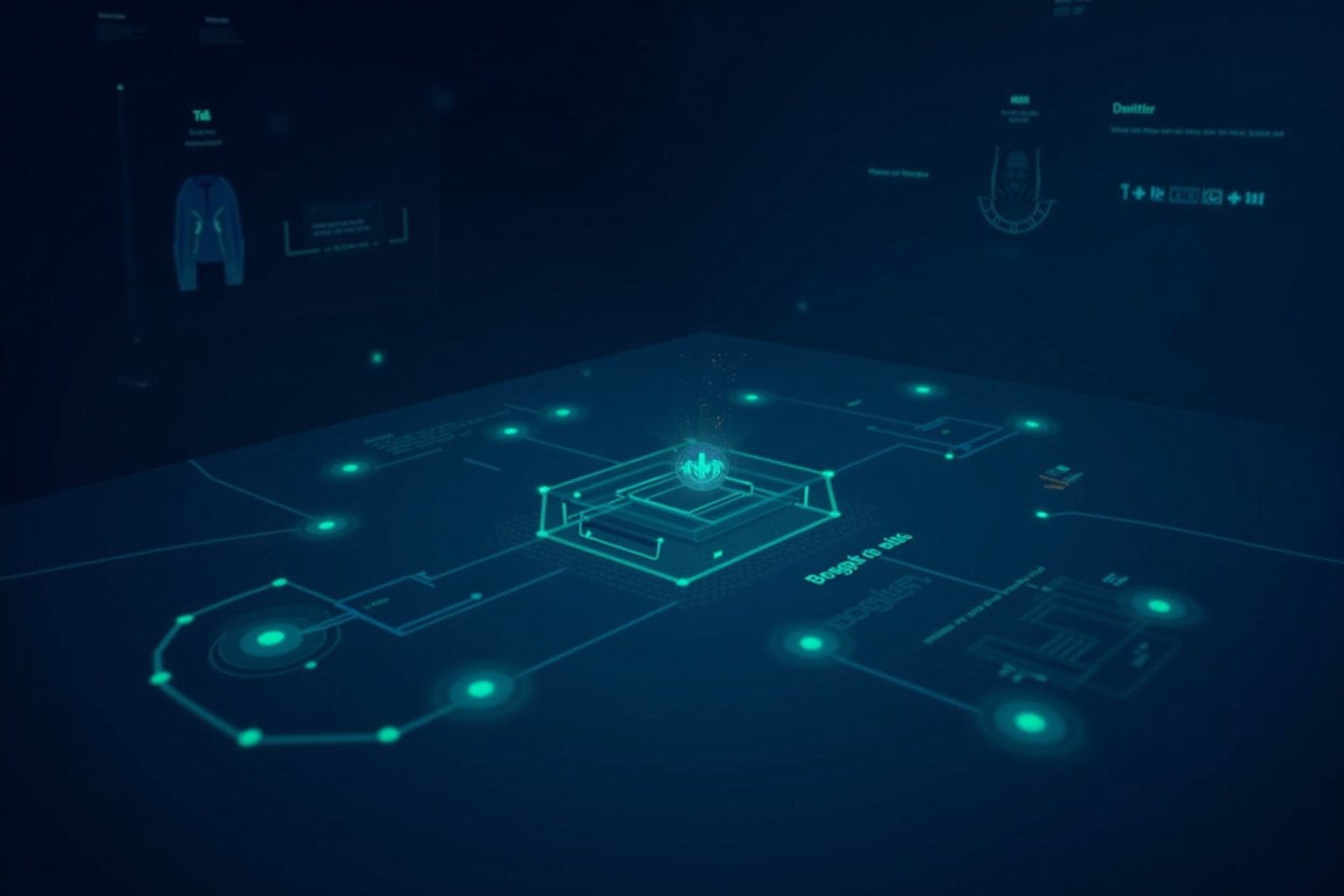 AI automation illustration showing connected business workflows and dashboards