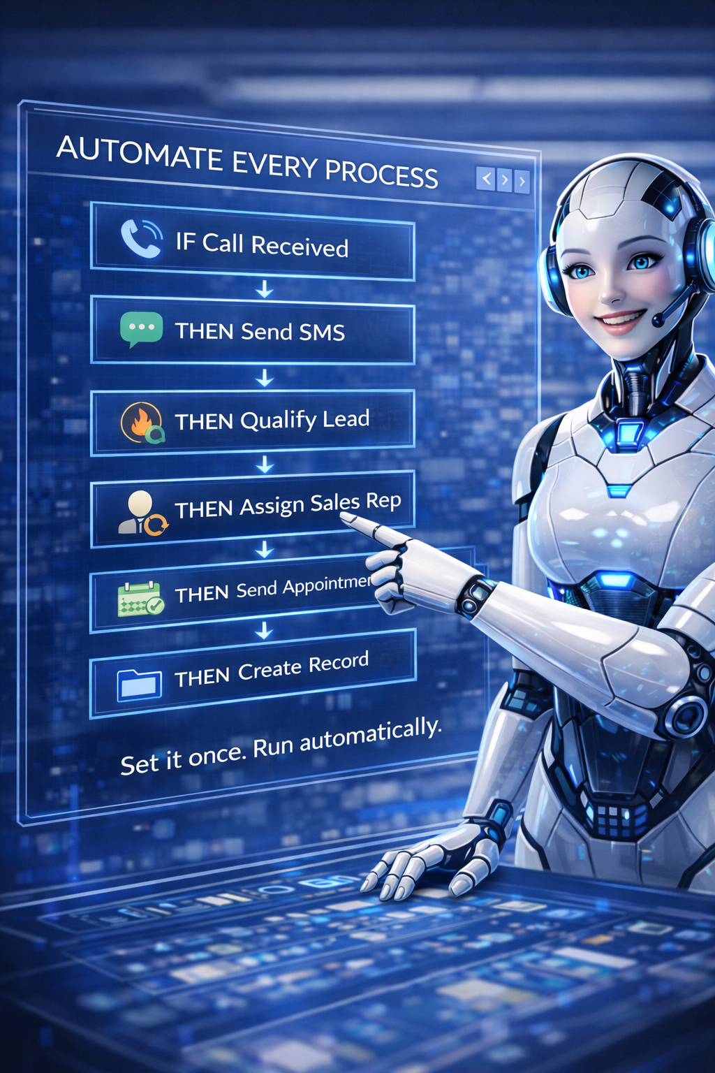 AI worker automation process image showing support for leads, admin tasks, and operations