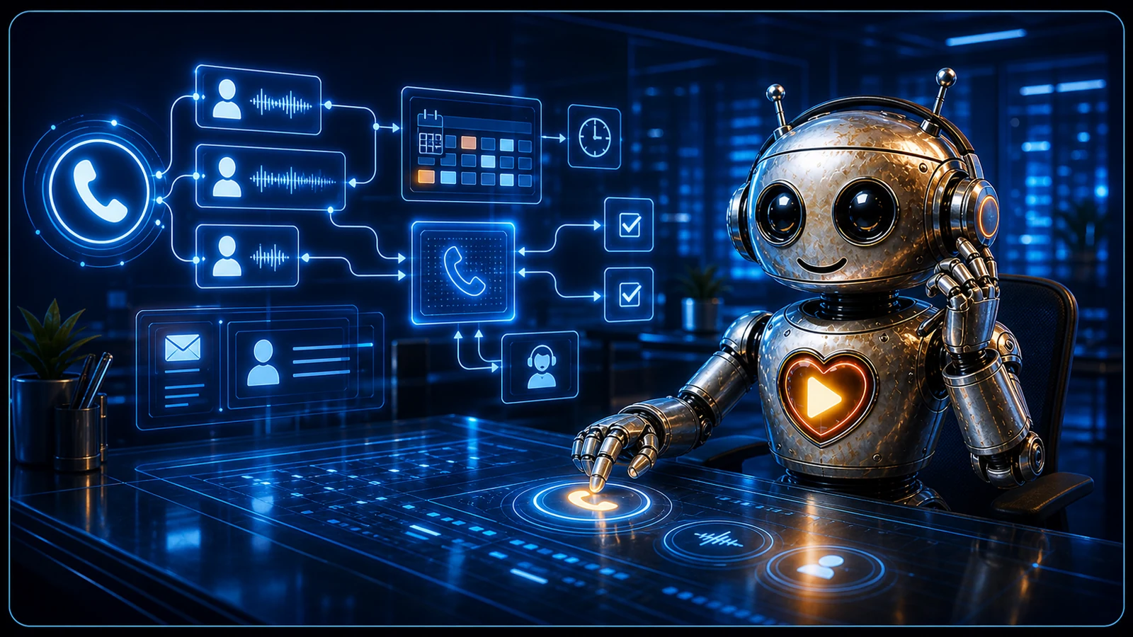 Heart robot AI phone worker supporting inbound call handling and lead intake